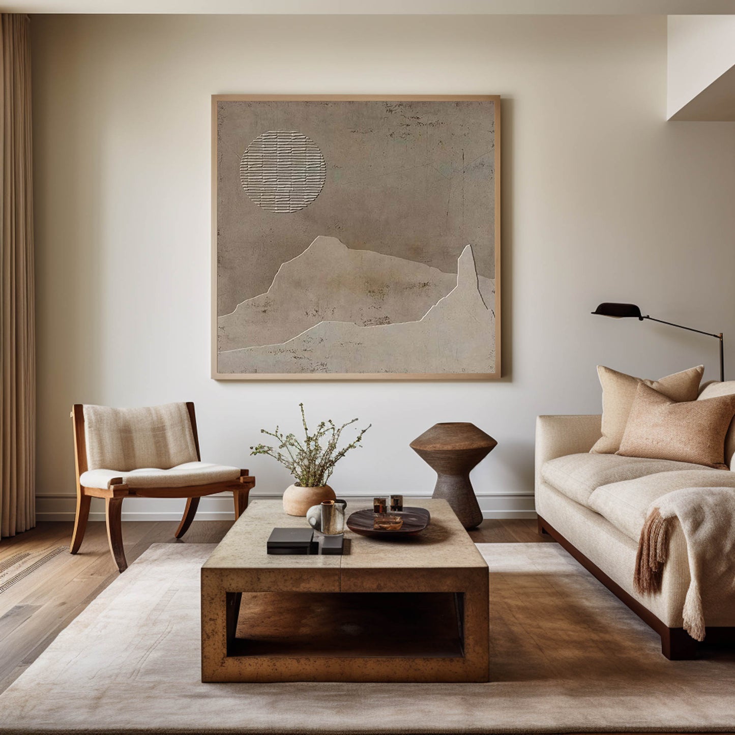 Serene Wabi-Sabi Minimalist Oil Painting for Tranquil Home Decor