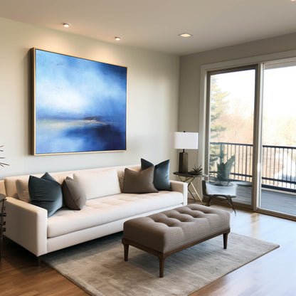 Serene Blue Ocean Abstract Oil Painting for Modern Home Decor and Tranquil Spaces