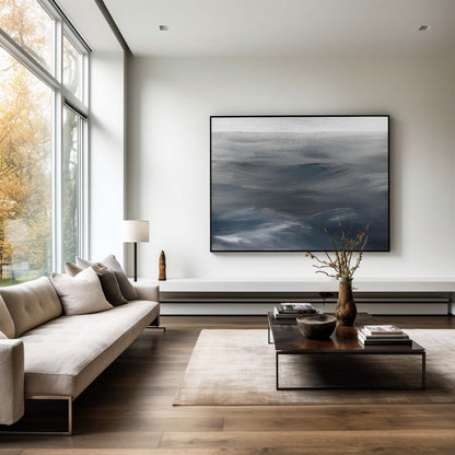 Dynamic Gray Waves - Contemporary Abstract Oil Painting for Modern Home Decor