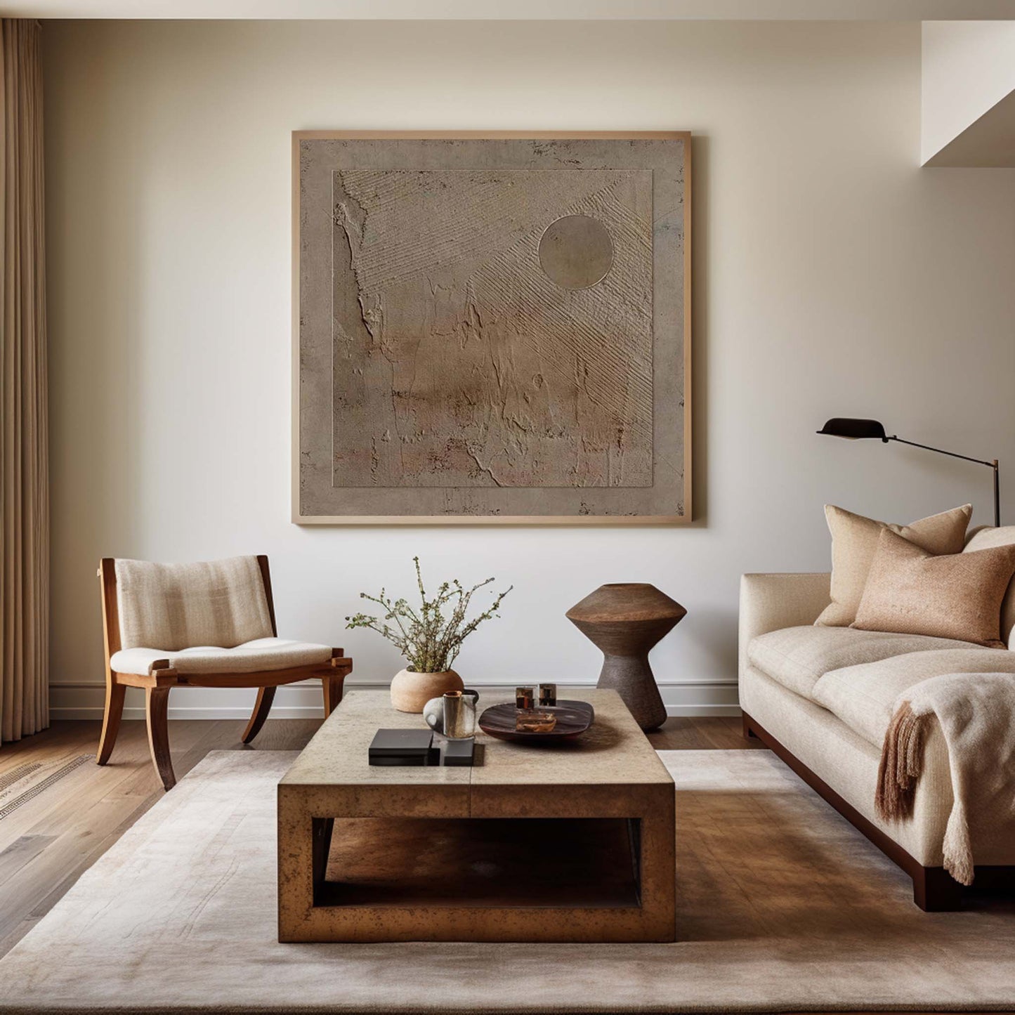 Serene Wabi-Sabi Abstract Oil Painting for Minimalist Home Decor