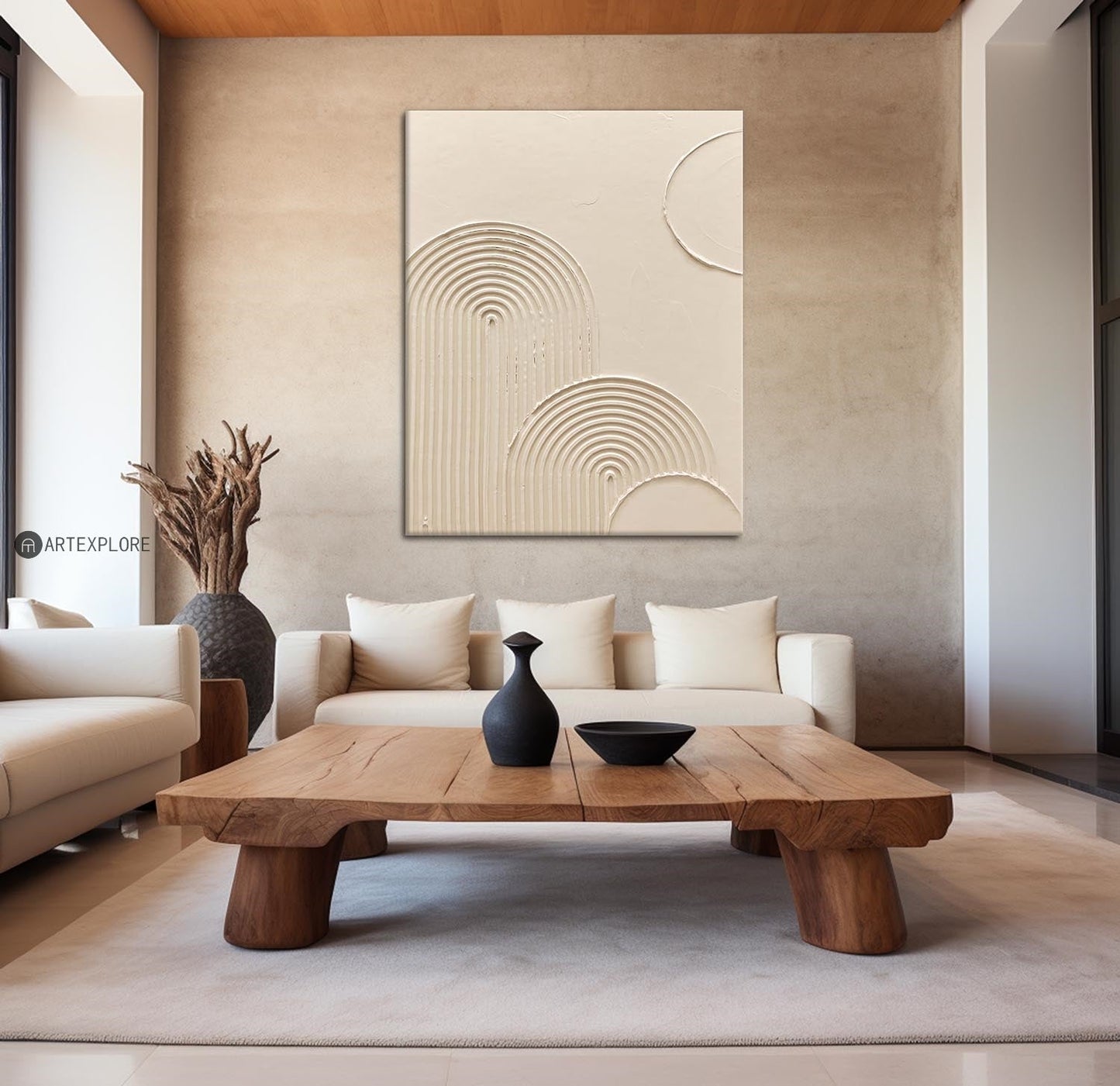 Serene Beige Minimalist Abstract Oil Painting for Modern Home Decor