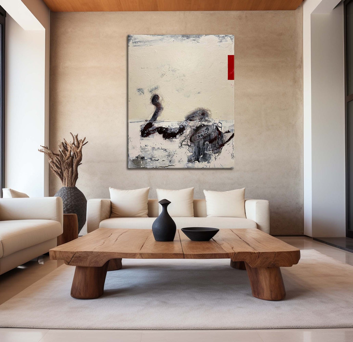 Contemporary Beige Abstract Oil Painting for Modern Home Decor