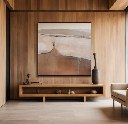 Contemporary Beige and Brown Abstract Oil Painting for Modern Home Decor