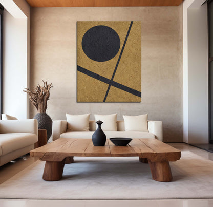 Elegant Black and Gold Abstract Minimalist Oil Painting for Modern Decor