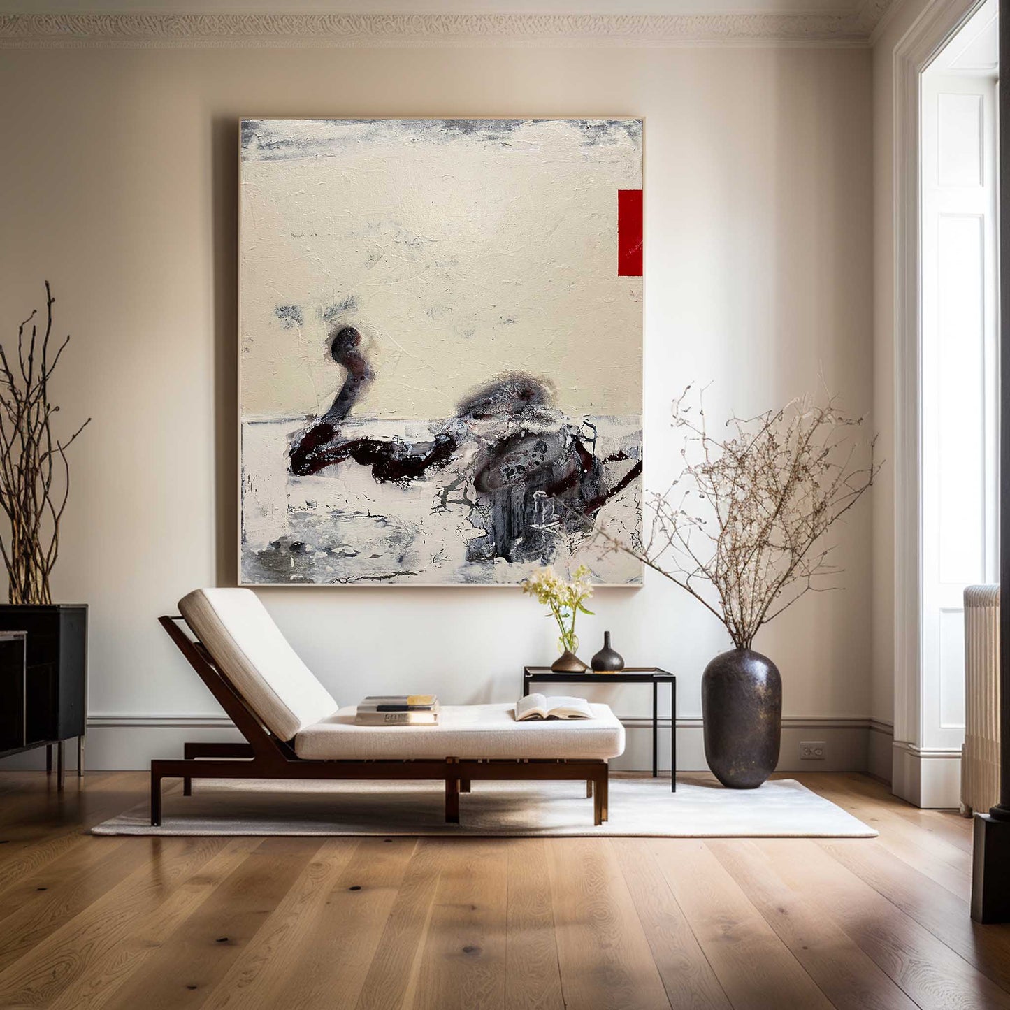 Contemporary Beige Abstract Oil Painting for Modern Home Decor