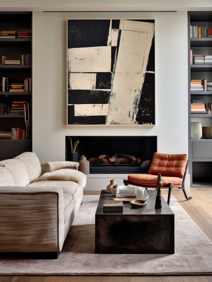 Contemporary Black and White Abstract Oil Painting for Modern Decor