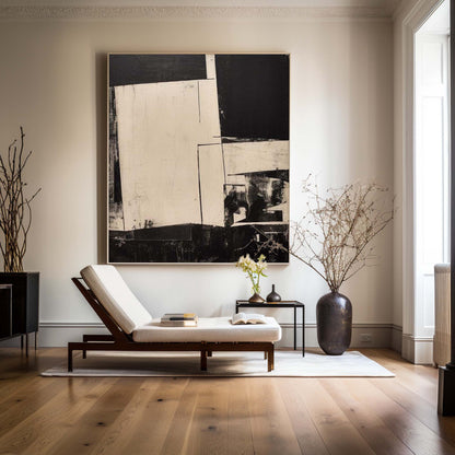 Contemporary Black and White Abstract Oil Painting for Modern Home Decor