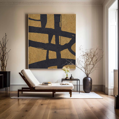 Black Gold Abstract Minimalist Wall Art ‚Äì Modern Aesthetic Home Decor Painting