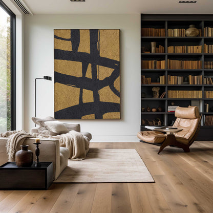 Black Gold Abstract Minimalist Wall Art ‚Äì Modern Aesthetic Home Decor Painting