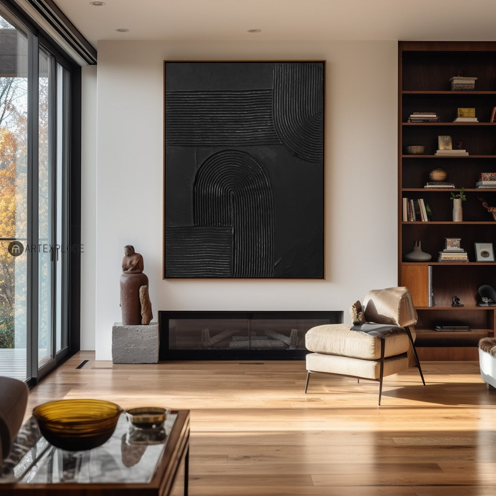 Elegant Black Minimalist Abstract Oil Painting for Modern Home Decor