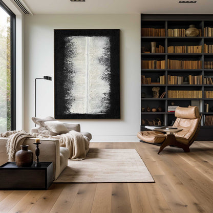 Contemporary Minimalist Black and White Oil Painting for Modern Decor