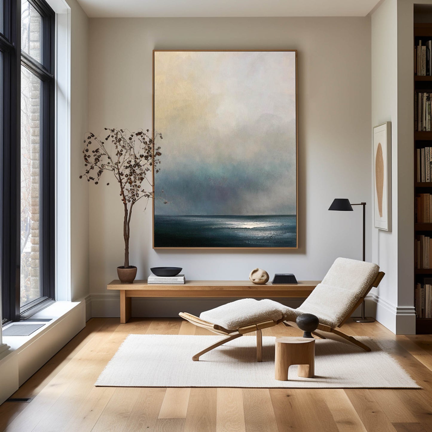 Serene Modern Abstract Ocean Landscape Oil Painting for Home Decor