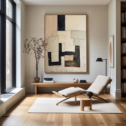 Contemporary Minimalist Oil Painting with Geometric Abstract Shapes for Modern Decor