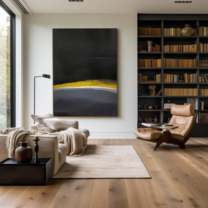 Contemporary Black and Yellow Abstract Oil Painting for Modern Interiors