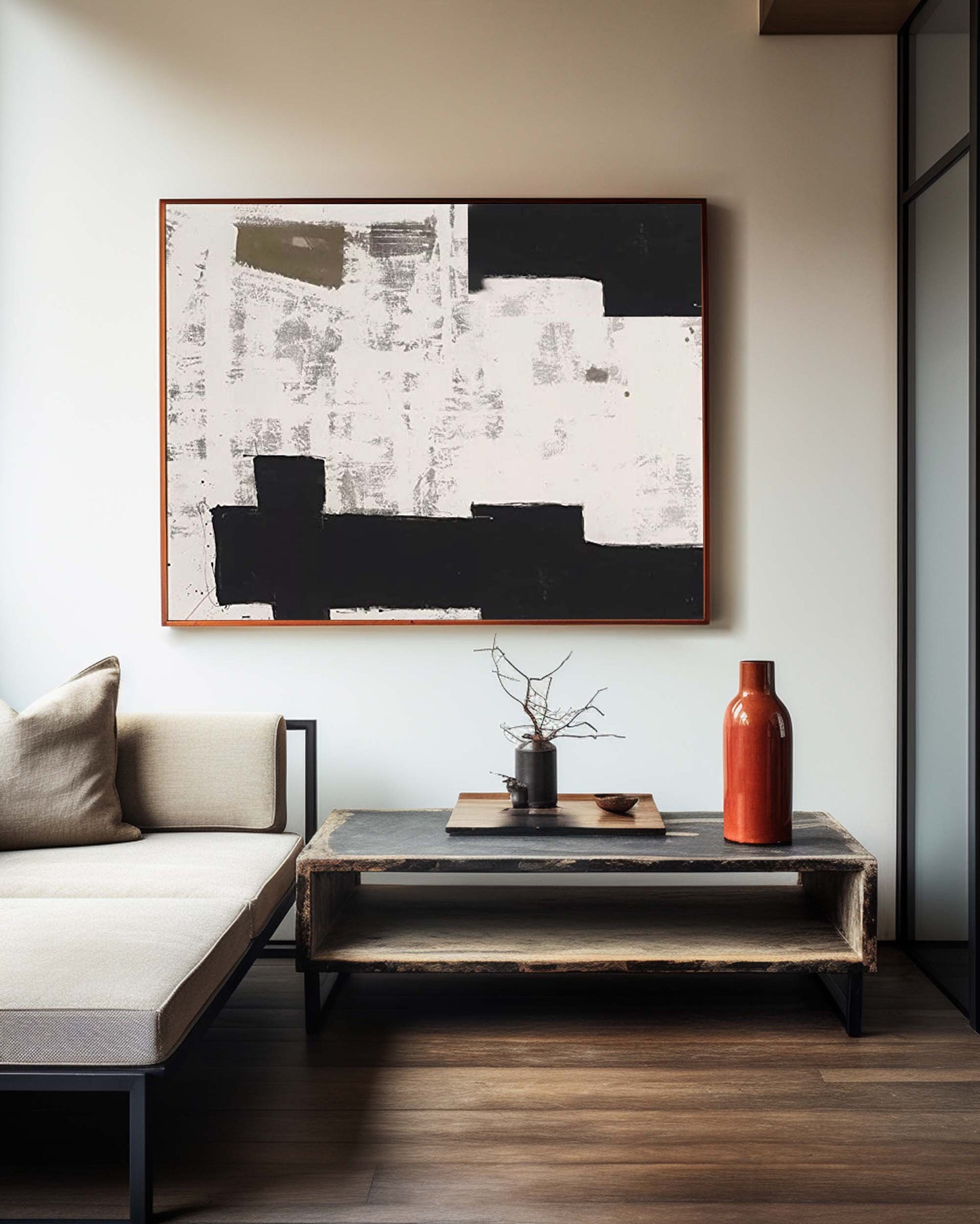 Elegant Wabi-Sabi Minimalist Oil Painting for Modern Home Decor and Art Lovers