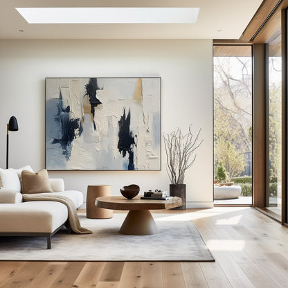Contemporary Blue and White Abstract Oil Painting for Modern Decor