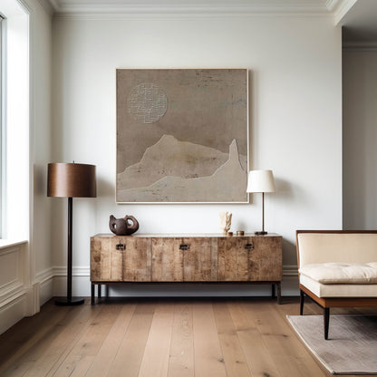 Serene Wabi-Sabi Minimalist Oil Painting for Tranquil Home Decor