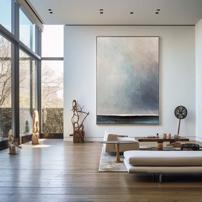 Contemporary Ocean Horizon: Serene Abstract Oil Painting for Modern Decor