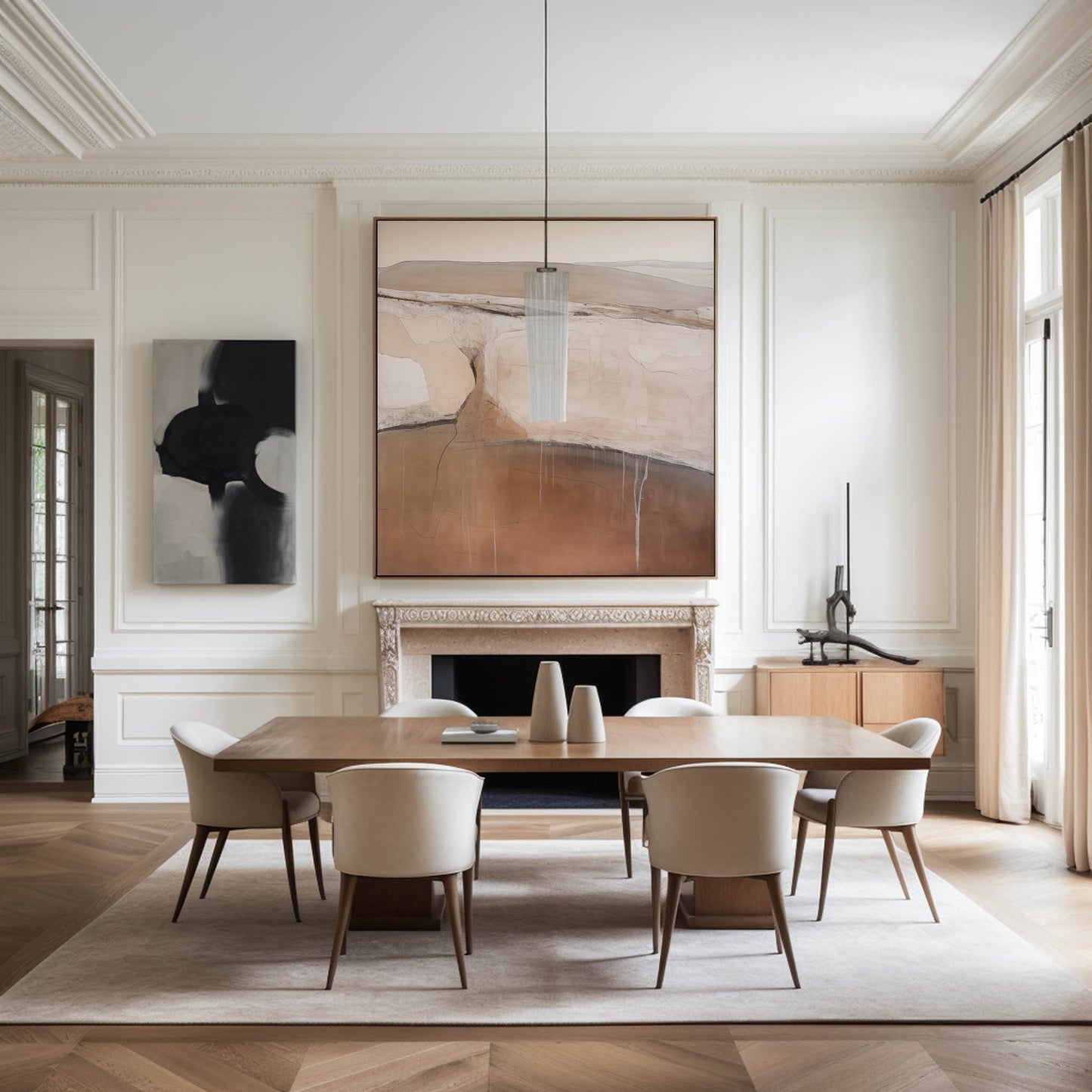 Contemporary Beige and Brown Abstract Oil Painting for Modern Home Decor