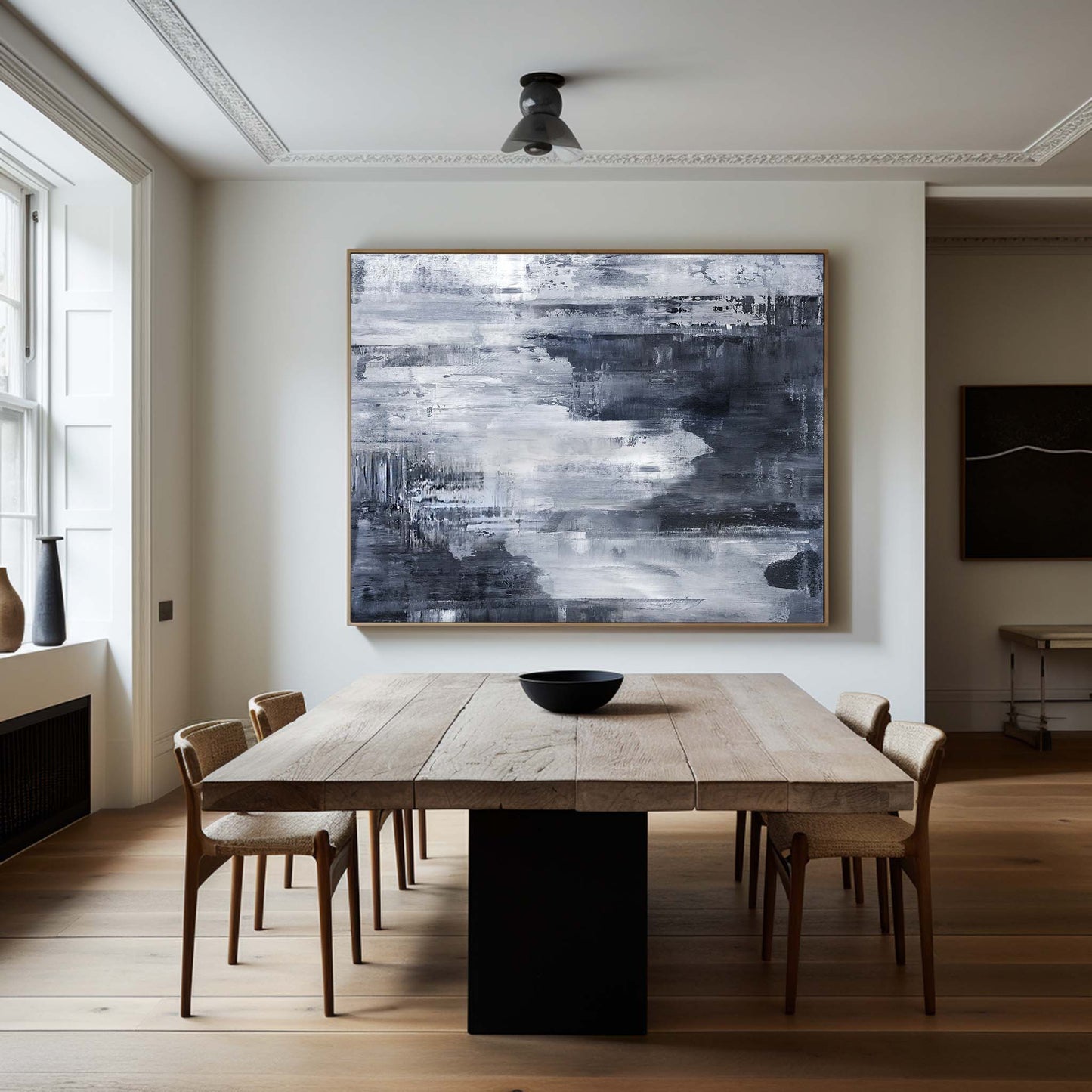 Serene Deep Blue Abstract Coastal Oil Painting for Modern Home Decor
