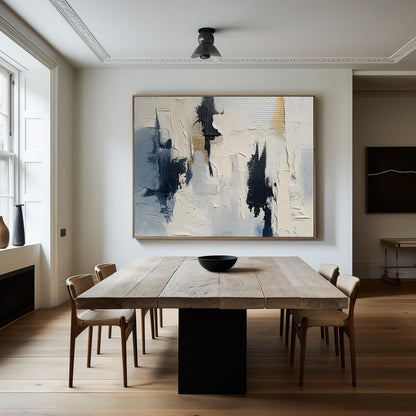 Contemporary Blue and White Abstract Oil Painting for Modern Decor