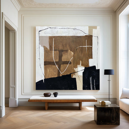 Contemporary Abstract Oil Painting with Bold Geometric Shapes and Earthy Tones