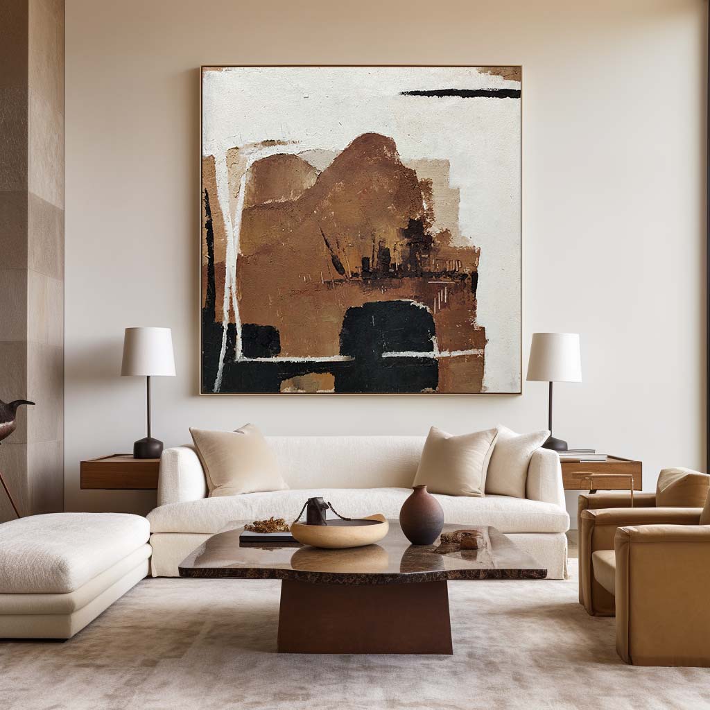 Abstract Black and Brown Modern Oil Painting for Minimalist Home Decor