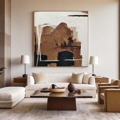 Abstract Black and Brown Modern Oil Painting for Minimalist Home Decor