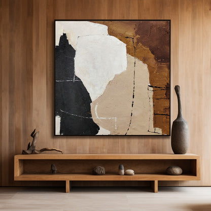 Abstract Black and Brown Minimalist Oil Painting for Modern Home Decor