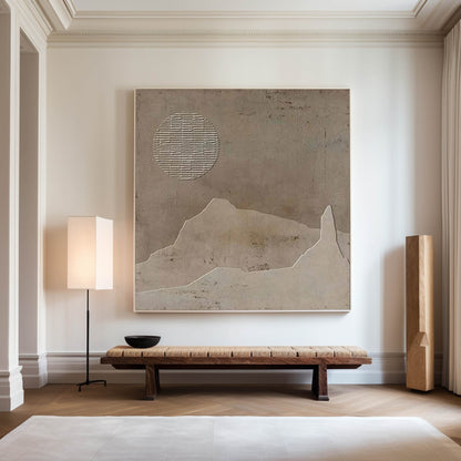 Serene Wabi-Sabi Minimalist Oil Painting for Tranquil Home Decor