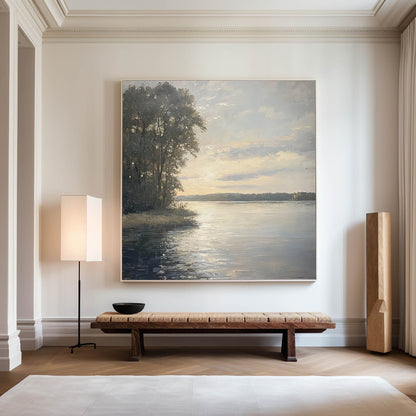 Serene Sunset Reflections on Water - Modern Oil Landscape Painting for Home Decor