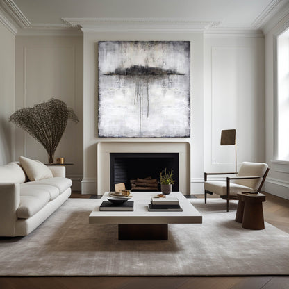 Elegant Black and White Abstract Ocean Landscape Oil Painting for Modern Decor