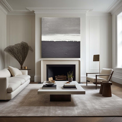 Elegant Black and White Minimalist Oil Painting for Modern Home Decor