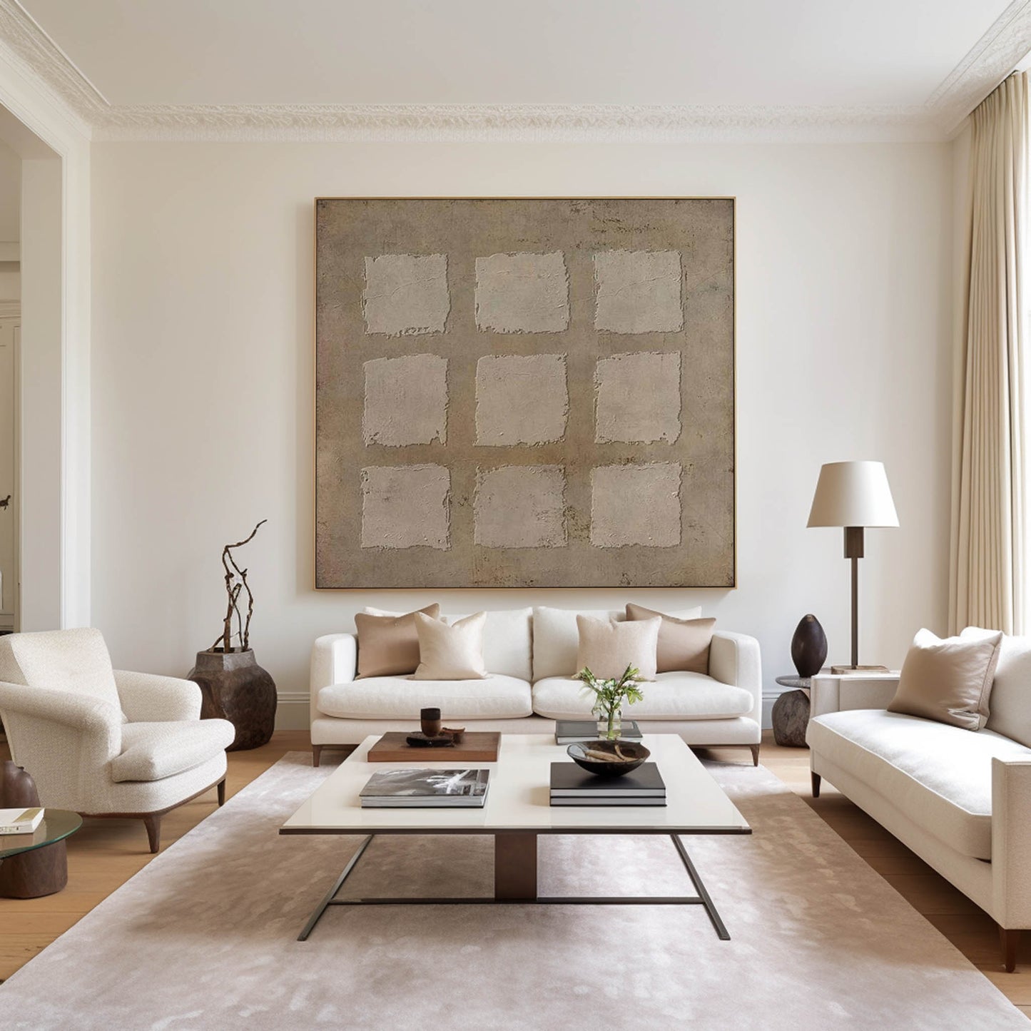 Serene Wabi-Sabi Minimalist Oil Painting for Modern Home Decor
