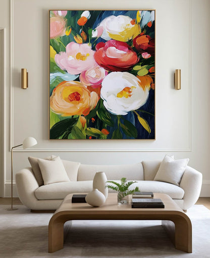 Vibrant Floral Abstract Oil Painting for Modern Home Decor