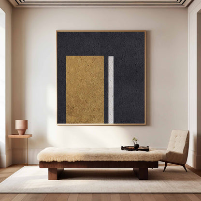 Elegant Black Gold White Minimalist Oil Painting for Modern Home Decor