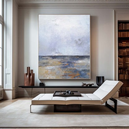 Serene Coastal Horizon Oil Painting for Tranquil Home Decor