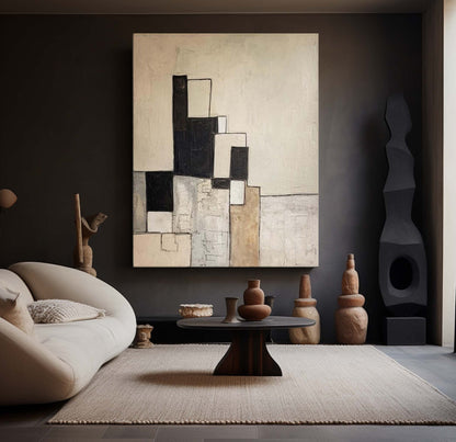 Contemporary Black and White Abstract Oil Painting for Modern Home Décor