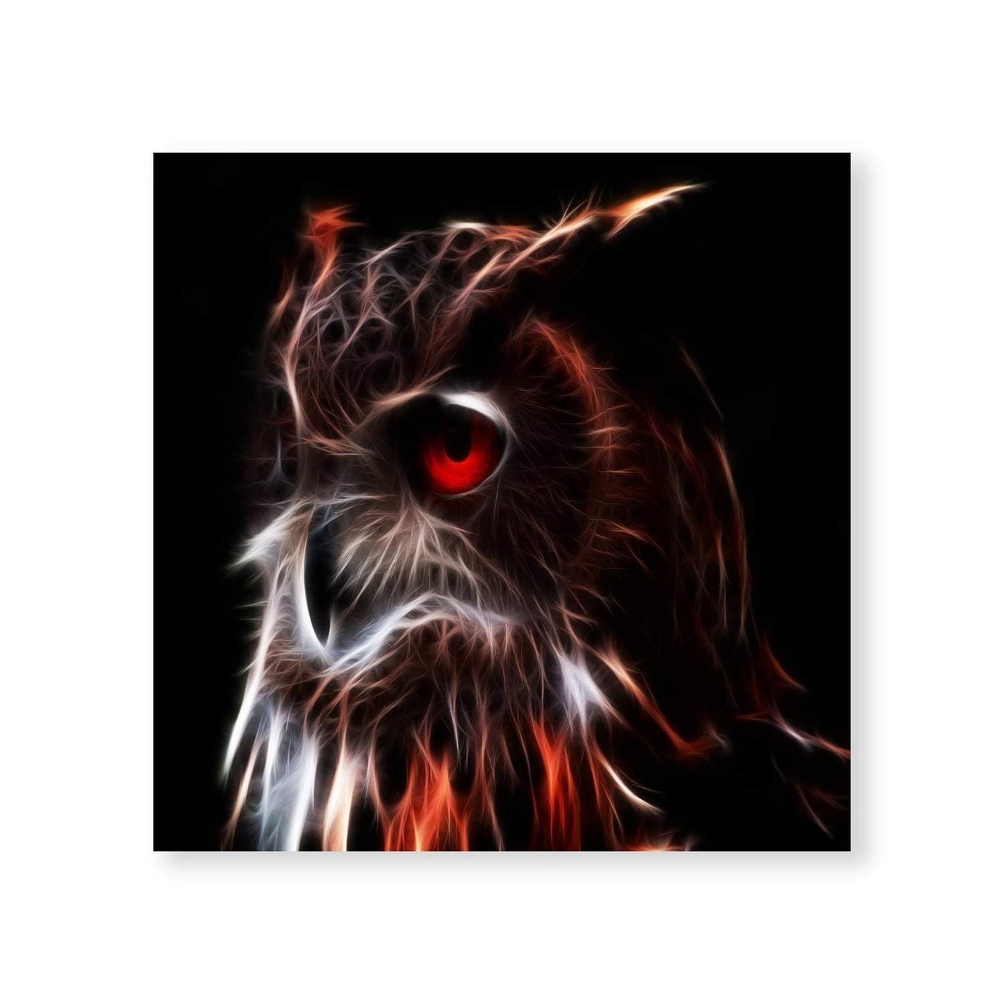 Majestic Owl Oil Painting with Striking Red Eyes and Fiery Details