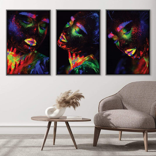 Vibrant Abstract Portrait of a Woman in Neon Colors - Oil Painting Canvas Art