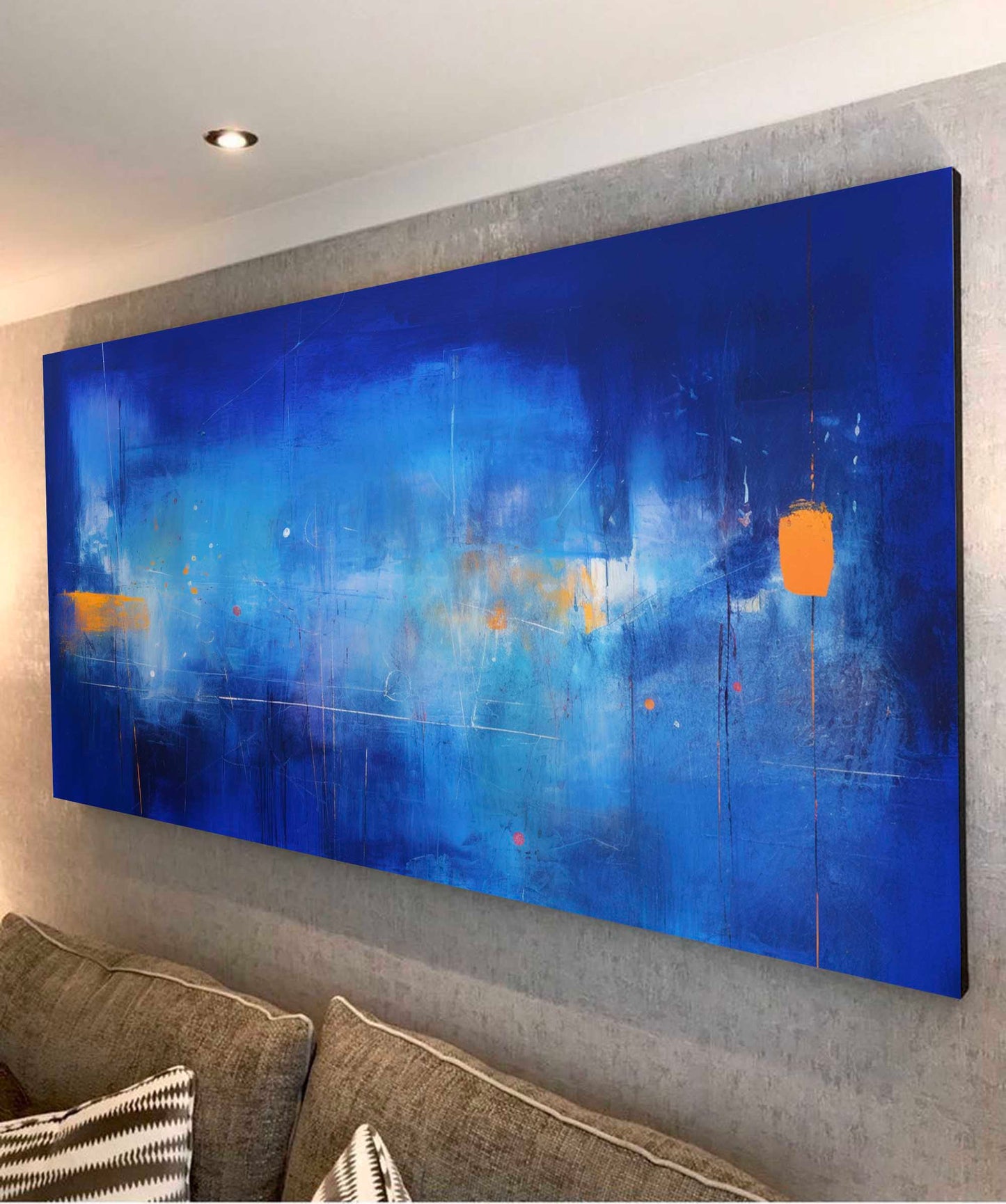 Vibrant Blue Abstract Oil Painting for Modern Home Décor