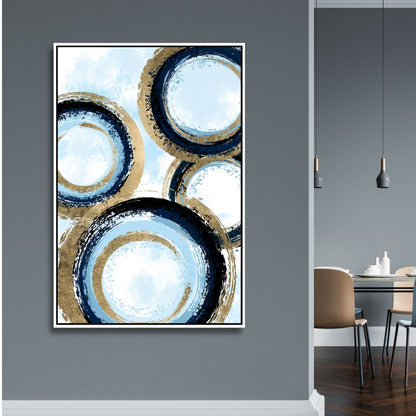 Abstract Gold and Blue Circle Lines Oil Painting for Modern Decor