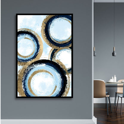 Abstract Gold and Blue Circle Lines Oil Painting for Modern Decor