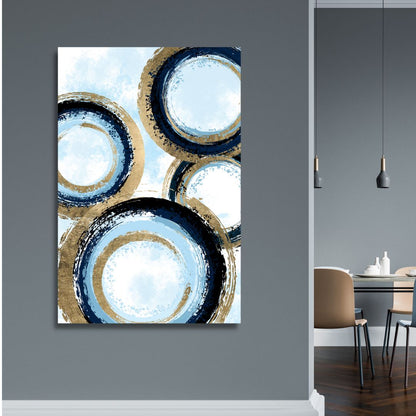 Abstract Gold and Blue Circle Lines Oil Painting for Modern Decor