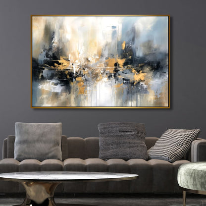 Abstract Gold and Blue Oil Painting for Modern Home Décor