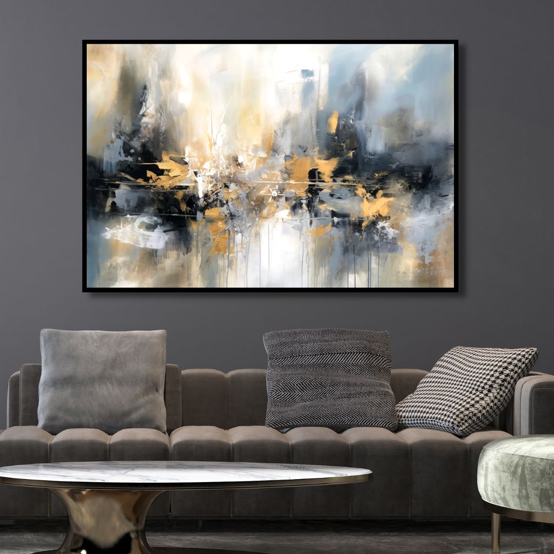 Abstract Gold and Blue Oil Painting for Modern Home Décor