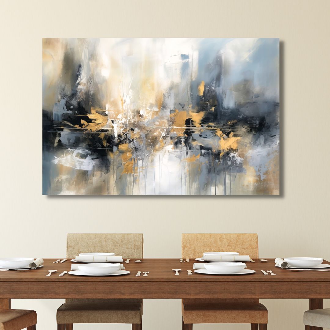 Abstract Gold and Blue Oil Painting for Modern Home Décor