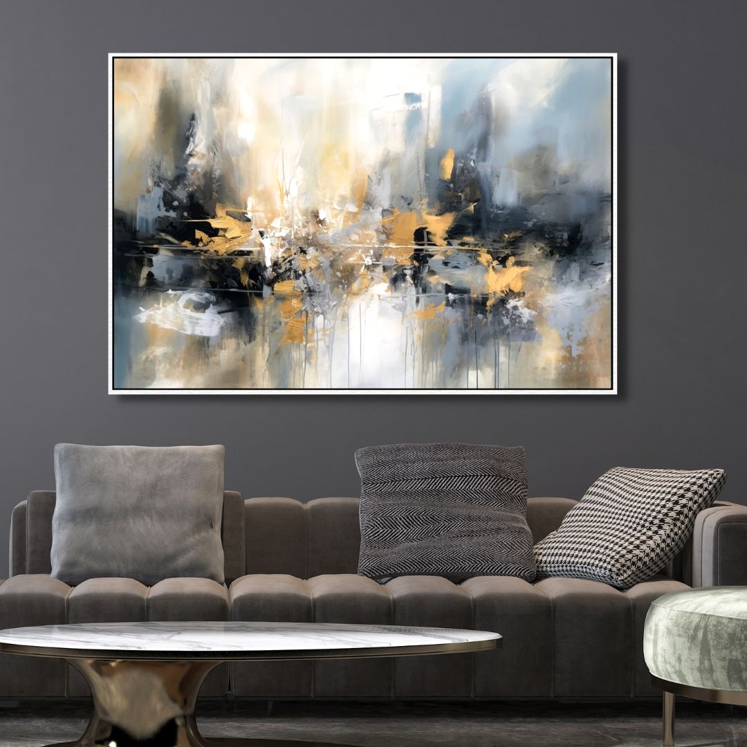 Abstract Gold and Blue Oil Painting for Modern Home Décor