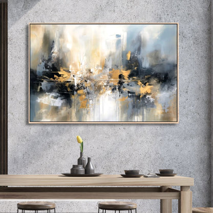 Abstract Gold and Blue Oil Painting for Modern Home Décor