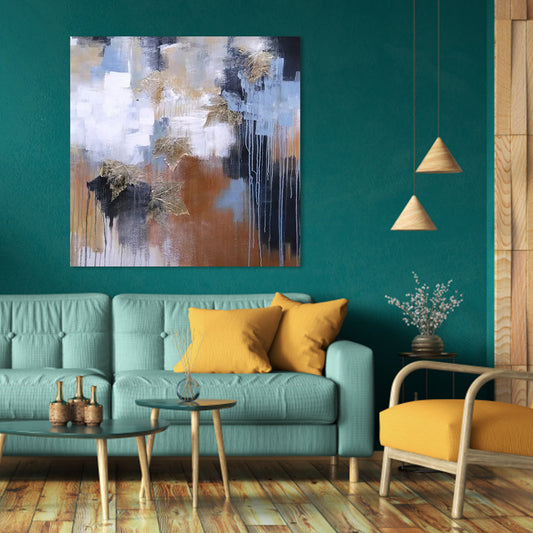 Elegant Abstract Oil Painting with Golden Accents for Modern Home Decor